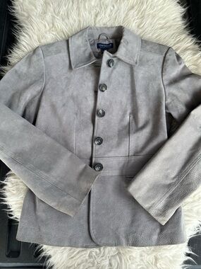 Ann Taylor Light Gray Velvet Leather Blazer  petite size XS